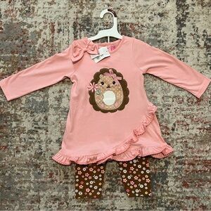 Pink Hedgehog Dress and Floral Leggings Set